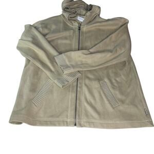 Liz Claiborne Women's sz XL Tan Zipper Cardigan Sweater Hood Long Sleeve Cotton